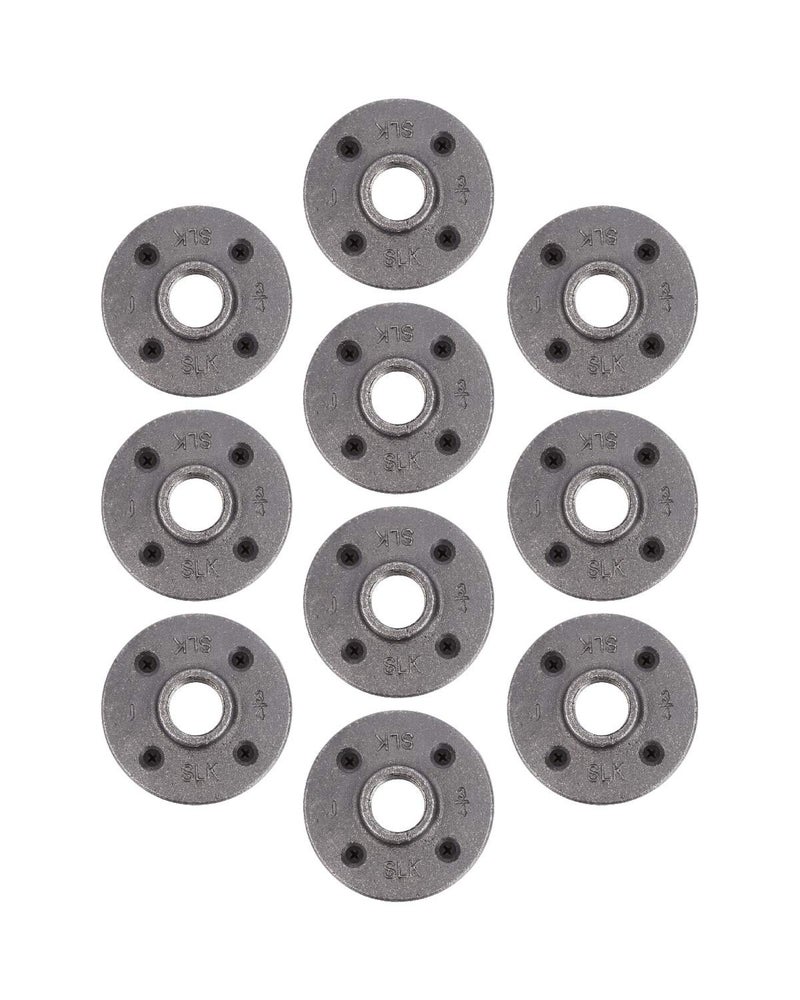 PIPE DECOR 1/2" Flange Fitting, PIPE DECOR Black Malleable Iron Fittings Fit Standard 1/2 Inch Pipes, Nipples and Fittings, Build Vintage DIY Furniture, 10 Pack - Image 1